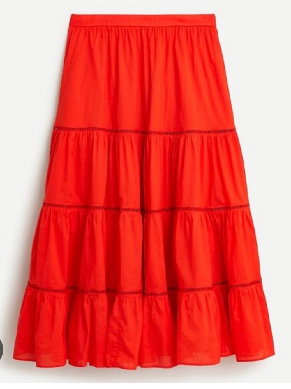 I Crew Red Tiered Cotton Midi Skirt - Sz XXL